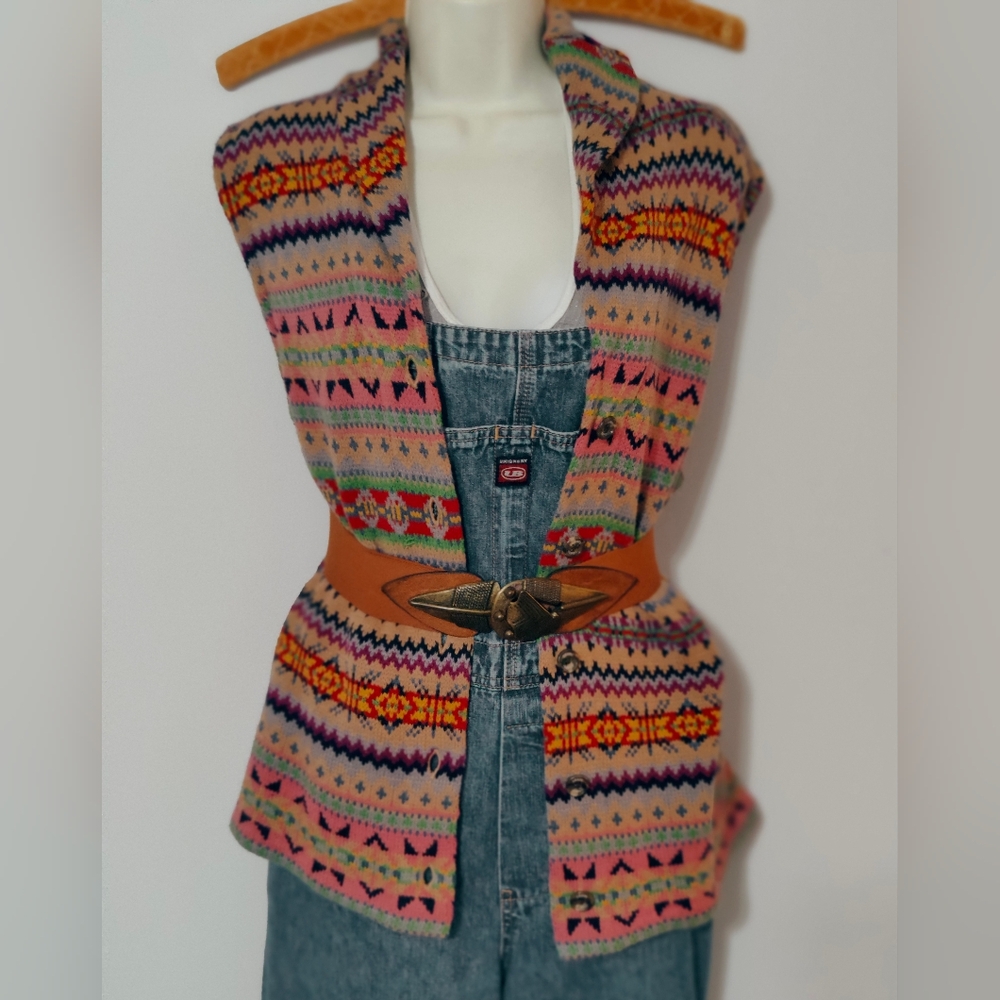chaps sweater vest long line 80s western print Ralph Lauren country resort ranch